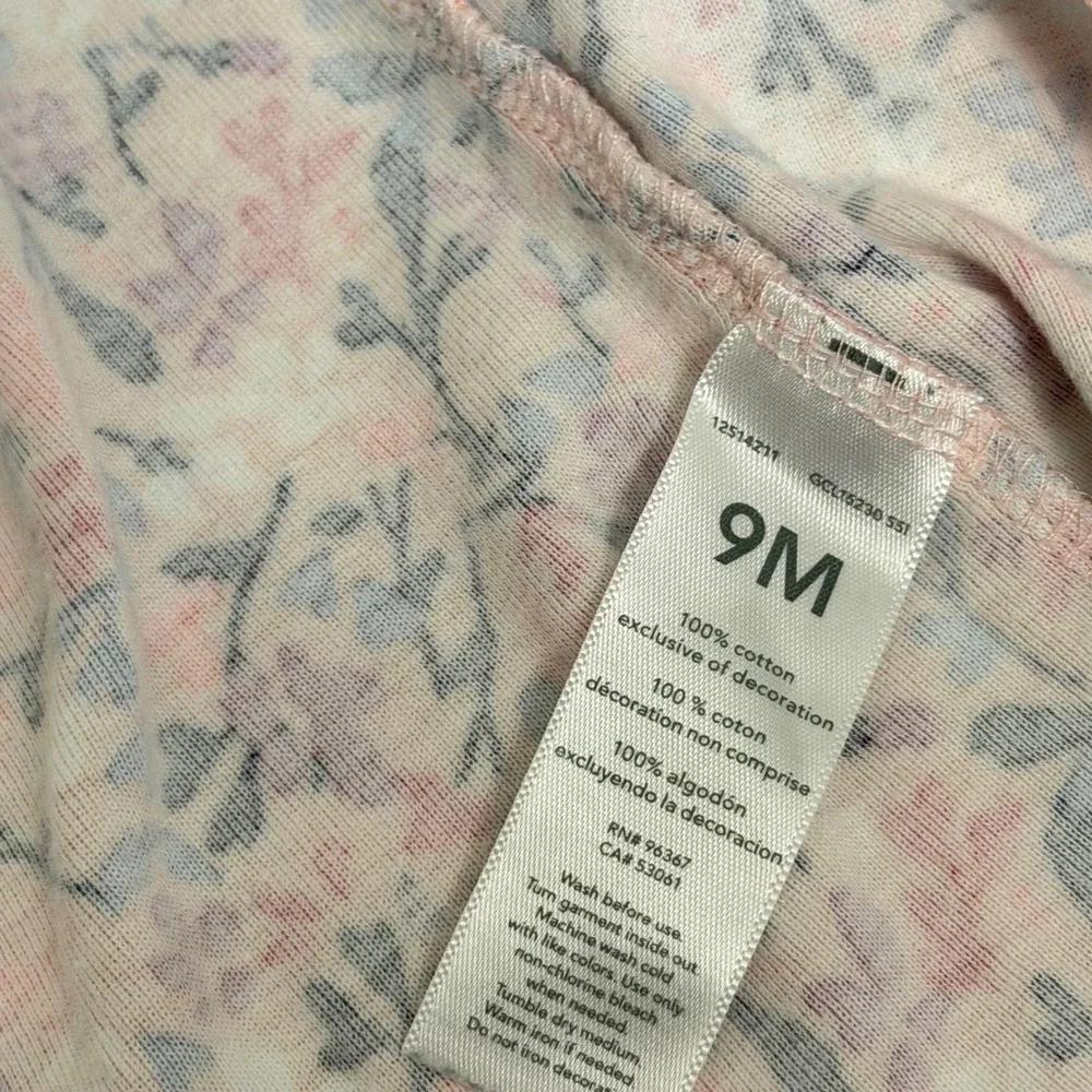 OshKosh Bgosh Baby Girls Pink Floral Full Zip 100% Cotton Sleeper 9 Months